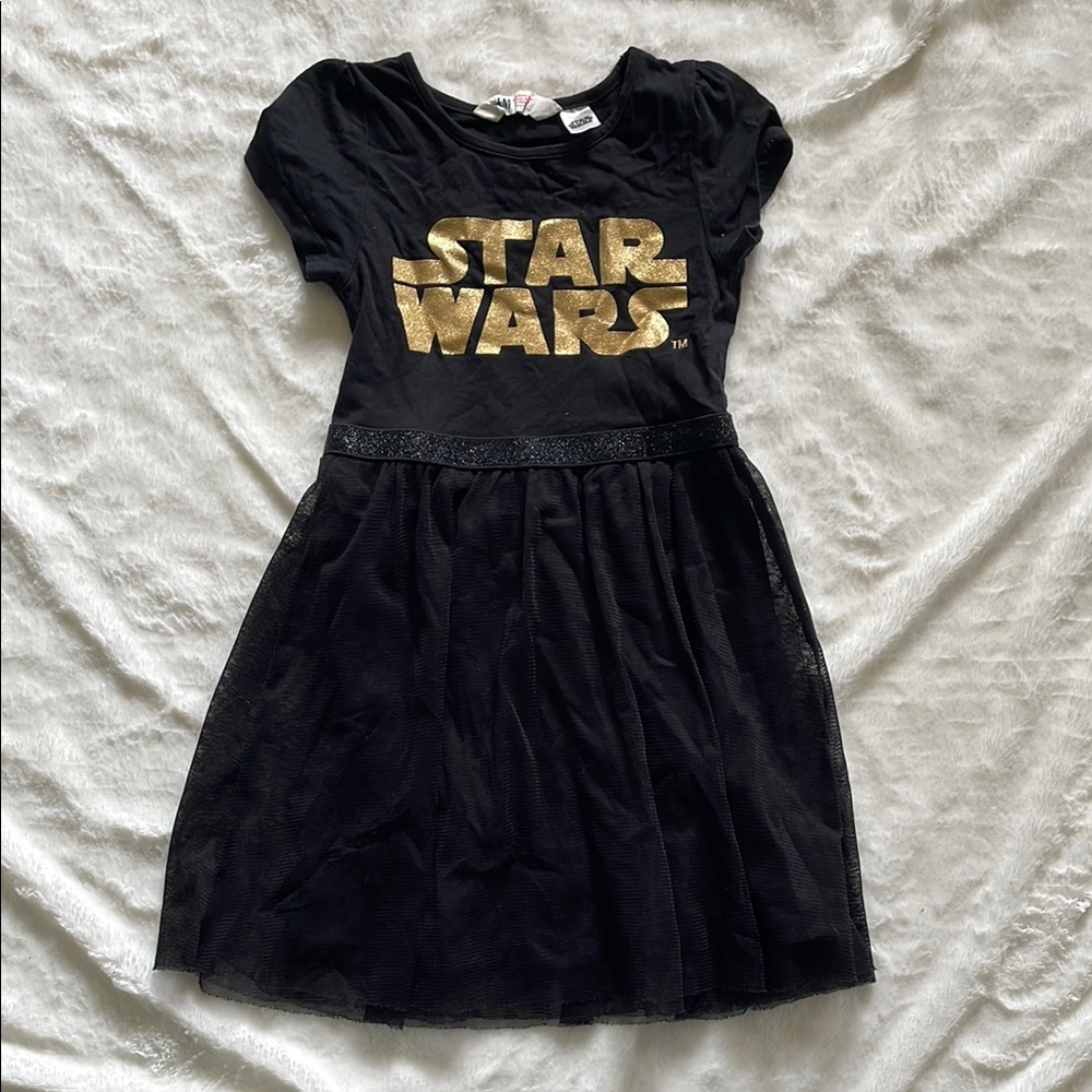H&M Black and Gold Puff Sleeve Fit and Flare Dress
